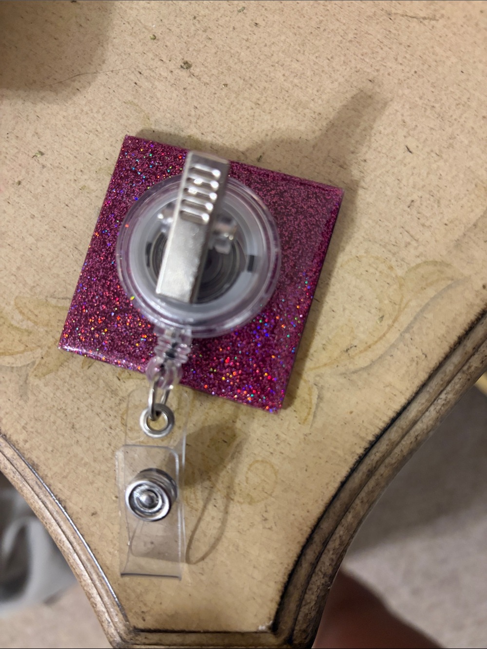 Glitter Square Badge Reel with Pink Frame - Picture 2 of 3